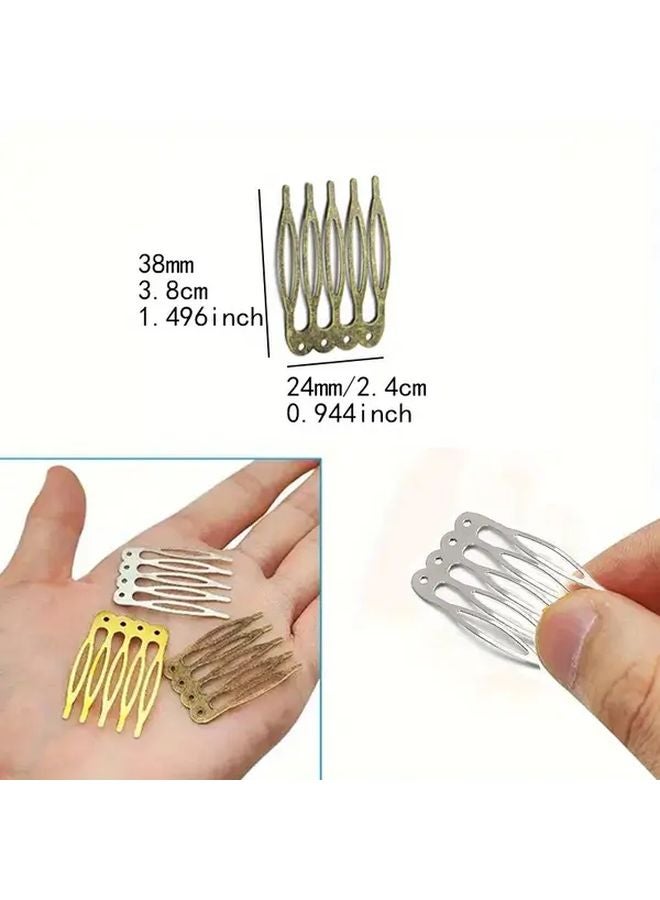 10pcs Golden Metal Hair Combs With 5 Teeth Hole Design For Detangling Braids DIY - Image 4